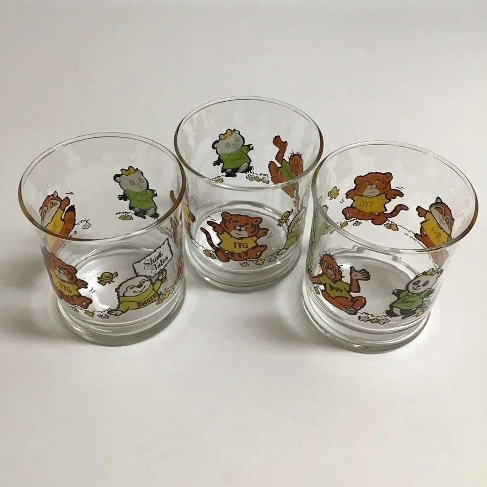 Shirt Tales Juice Glasses SET OF 3 Pammy Rick Tyg Cartoon ‘82 Hallmark Vintage